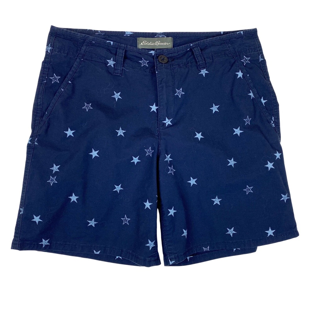 Eddie‎ Bauer Star Print Chino Stretch Shorts Womens 2 Navy Blue
